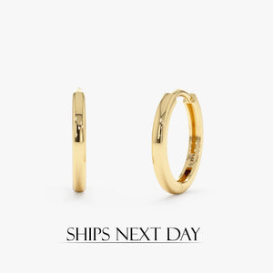 Elegant 14K Solid Gold Brianna Huggie Hoop Earrings - Everyday Style in Yellow, White, and Rose Gold (Pair).