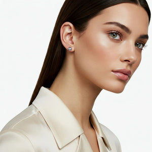 14K White Gold Ball Stud Earrings with Silicone Gold Pushbacks