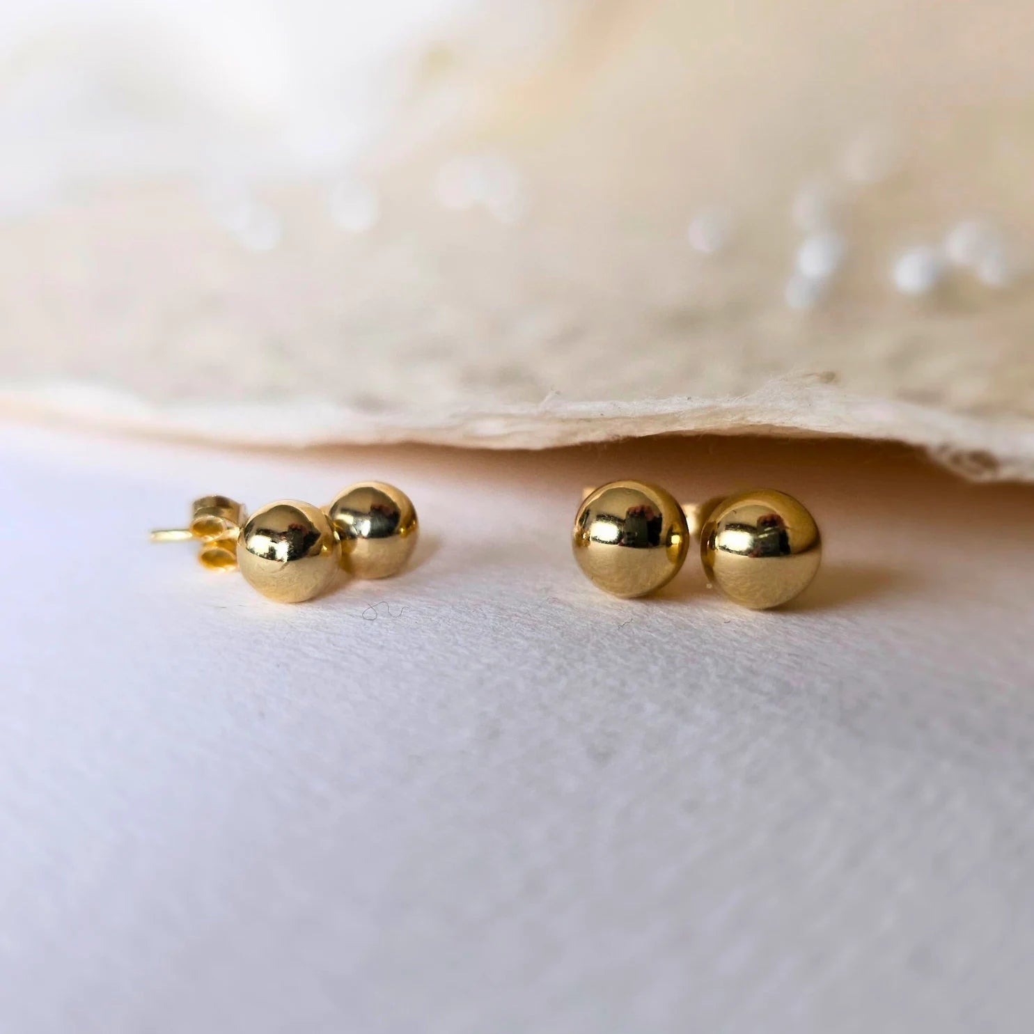 14K Solid Gold Ball Stud Earrings: Minimalist Bead Studs