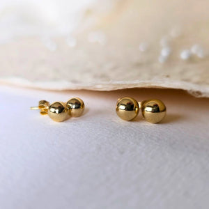 14K Solid Gold Ball Stud Earrings: Minimalist Bead Studs
