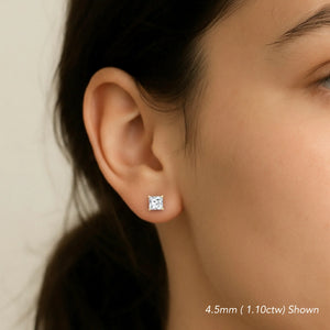 14K White Gold Lab Diamond Princess-Cut Stud Earrings, Screwback