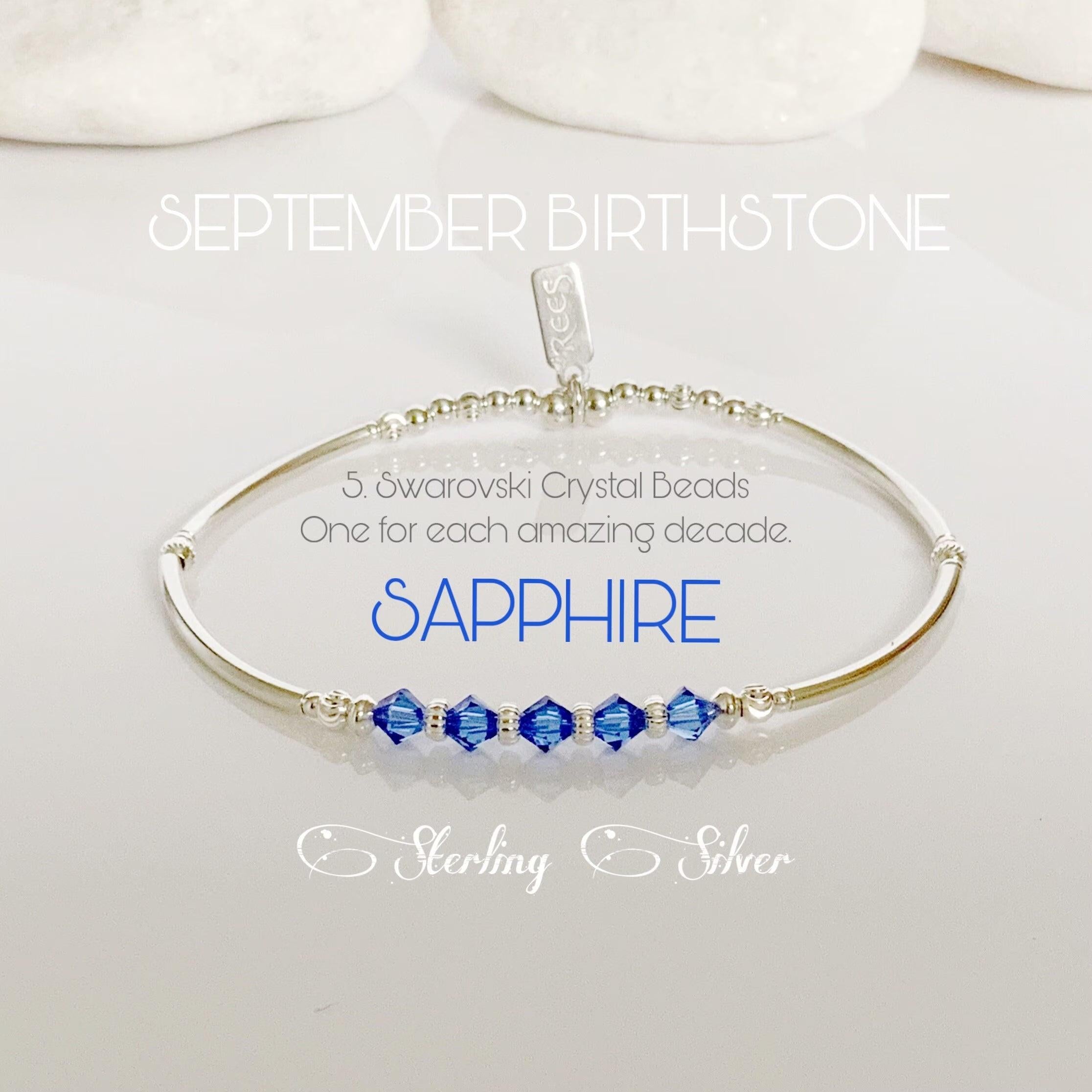 Elegant Sterling Silver Sapphire Bead Bracelet - Perfect 50th Birthday Gift & September Birthstone Jewelry for Best Friend.
