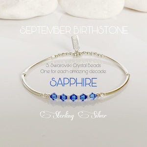 Elegant Sterling Silver Sapphire Bead Bracelet - Perfect 50th Birthday Gift & September Birthstone Jewelry for Best Friend.