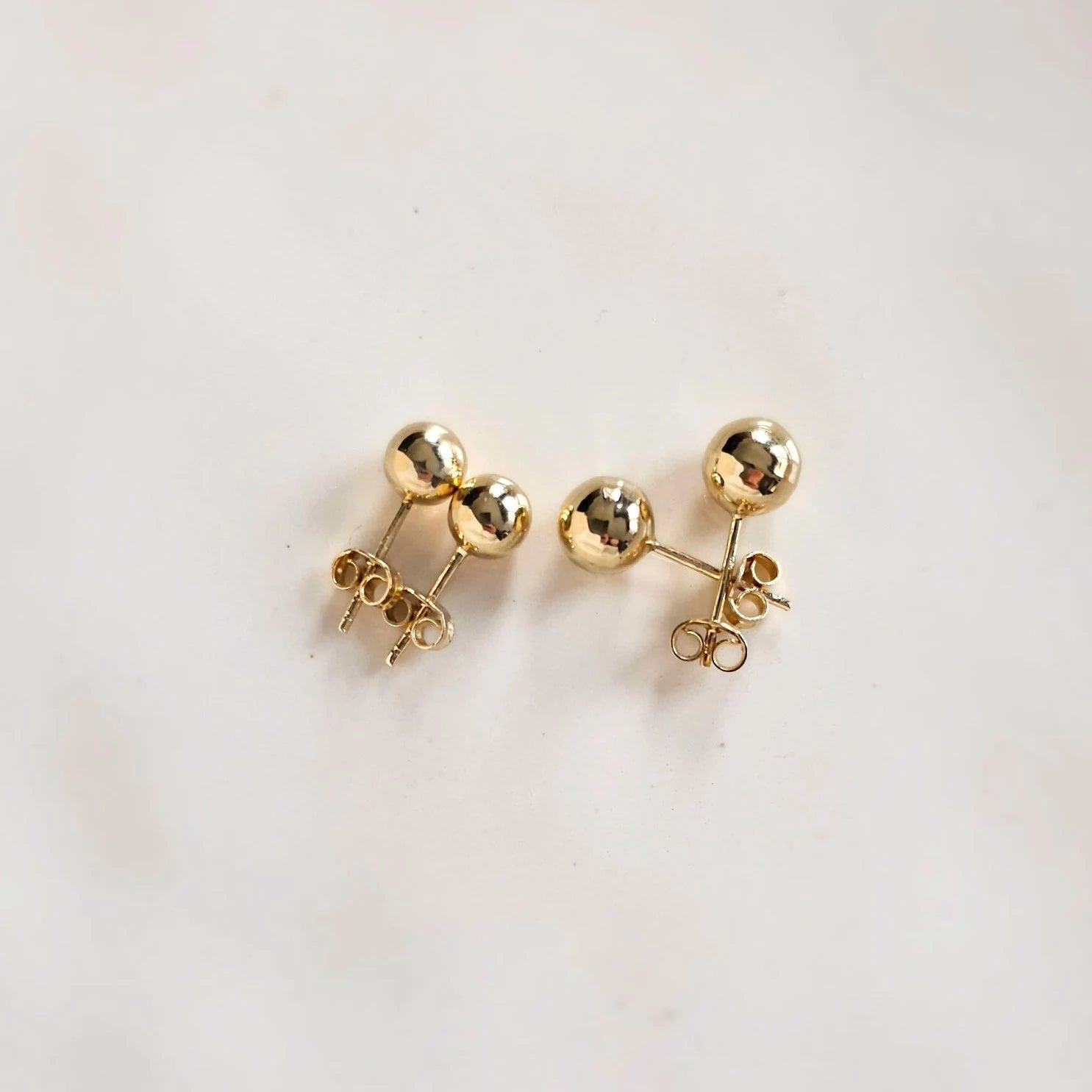 14K Solid Gold Ball Stud Earrings: Minimalist Bead Studs