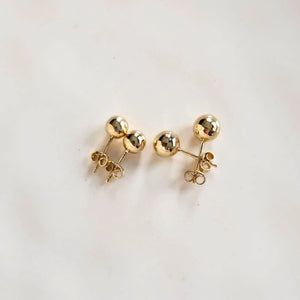 14K Solid Gold Ball Stud Earrings: Minimalist Bead Studs