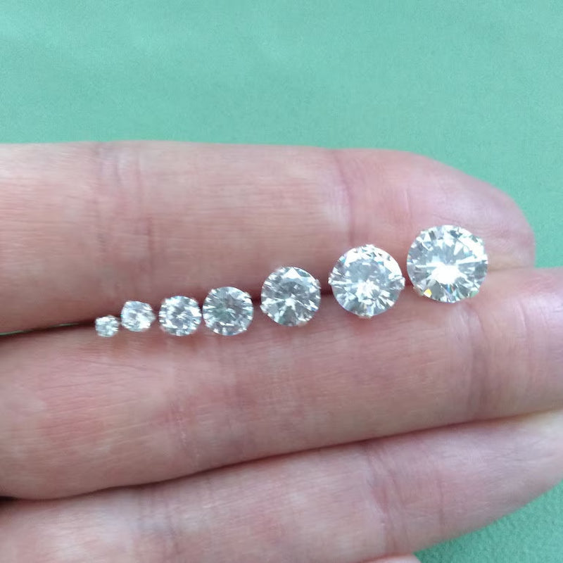 925 Sterling Silver Clear round Cubic Zirconia CZ Stud Earrings 2 - 8Mm + Gift Bag
