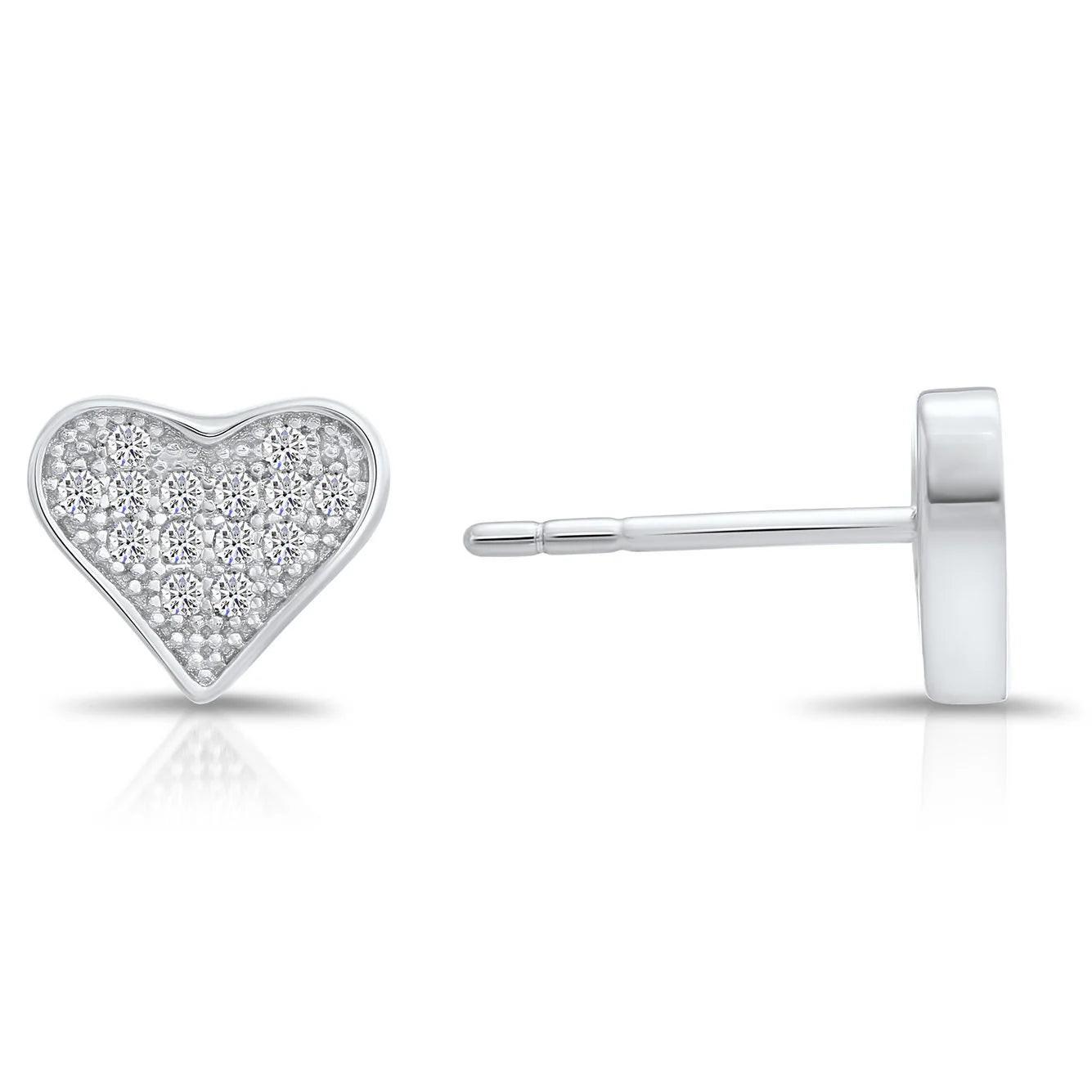 Sparkling CZ Tiny Heart Stud Earrings in Premium Sterling Silver.