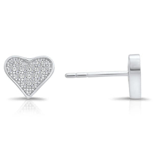 Sparkling CZ Tiny Heart Stud Earrings in Premium Sterling Silver.