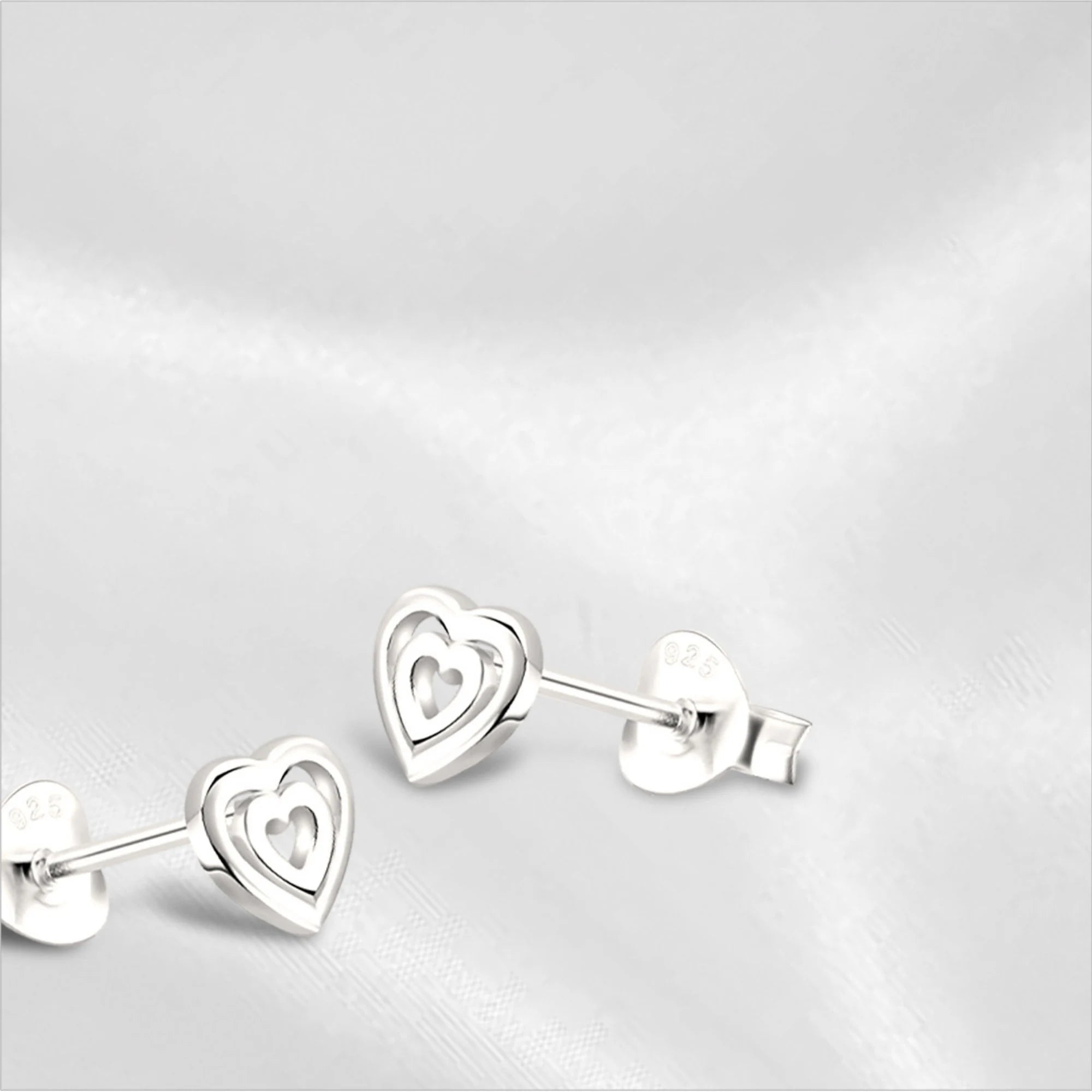 Small Open Double Heart Stud Earrings for Women or Men / 925 Sterling Silver Earrings / 6 Mm Studs/ Push Back Earrings/ Hypoallergenic Studs