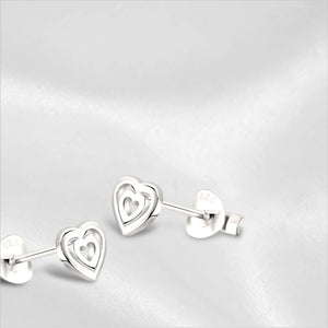 Small Open Double Heart Stud Earrings for Women or Men / 925 Sterling Silver Earrings / 6 Mm Studs/ Push Back Earrings/ Hypoallergenic Studs