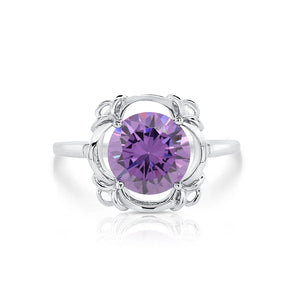 CZ Birthstone Ring, 4 Colors in Sterling Silver