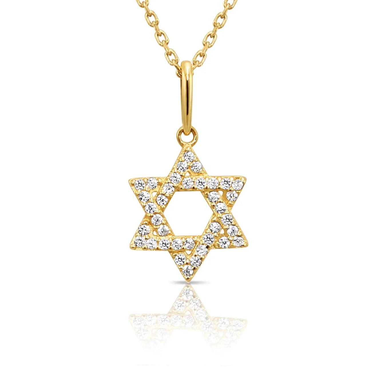 Elegant 14K Yellow Gold Star of David Pendant Necklace.