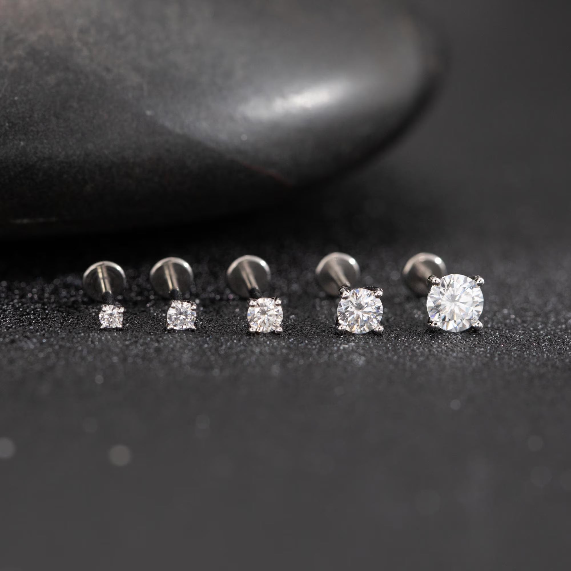 Moissanite Sterling Silver Labret, 18G Flat Back Stud