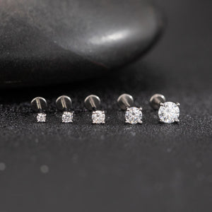 Moissanite Sterling Silver Labret, 18G Flat Back Stud