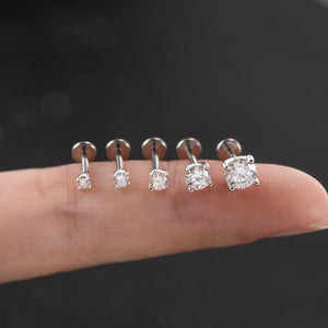 Moissanite Sterling Silver Labret, 18G Flat Back Stud