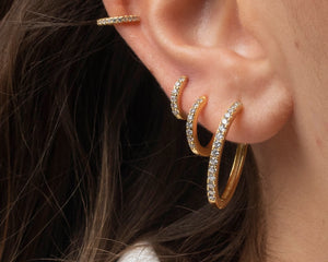 Dainty CZ Hoop Earrings: 18K Gold Sterling Silver Pave Hoops
