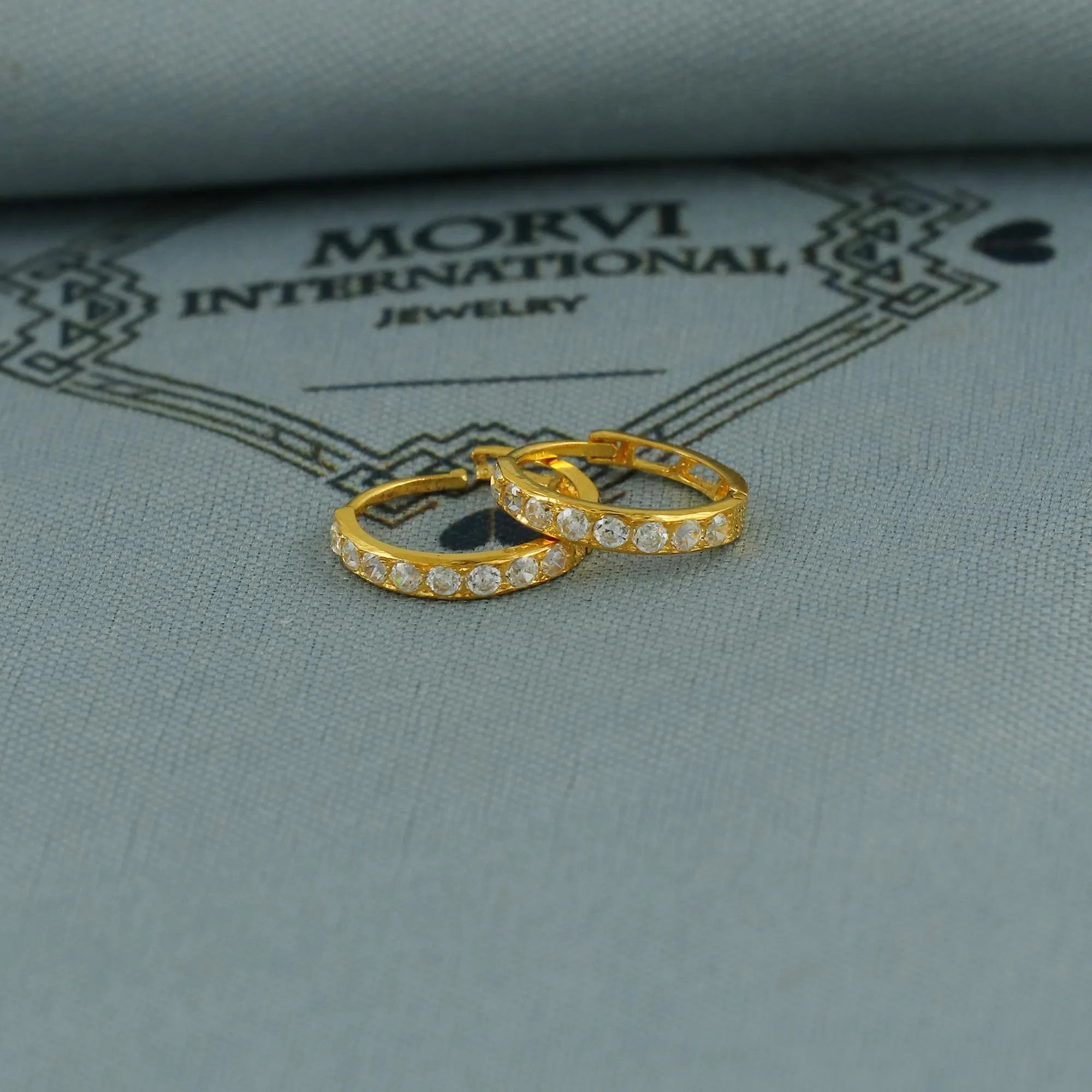 Real Solid 22K Gold Earrings, 22Kt Gold Earrings, Real Gold Hoop Earrings, Gold Huggies, 22Kt Gold Huggies, Zircon Huggie Hoop,