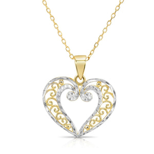 Stunning 14K Two-Tone Gold Heart Pendant Necklace with 18" Cable Chain.