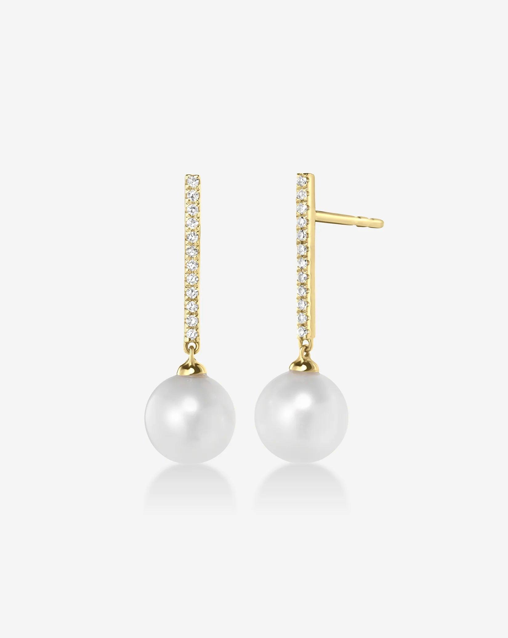 Elegantly Chic Diamond & Pearl Drop Earrings.