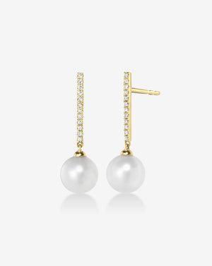 Elegantly Chic Diamond & Pearl Drop Earrings.