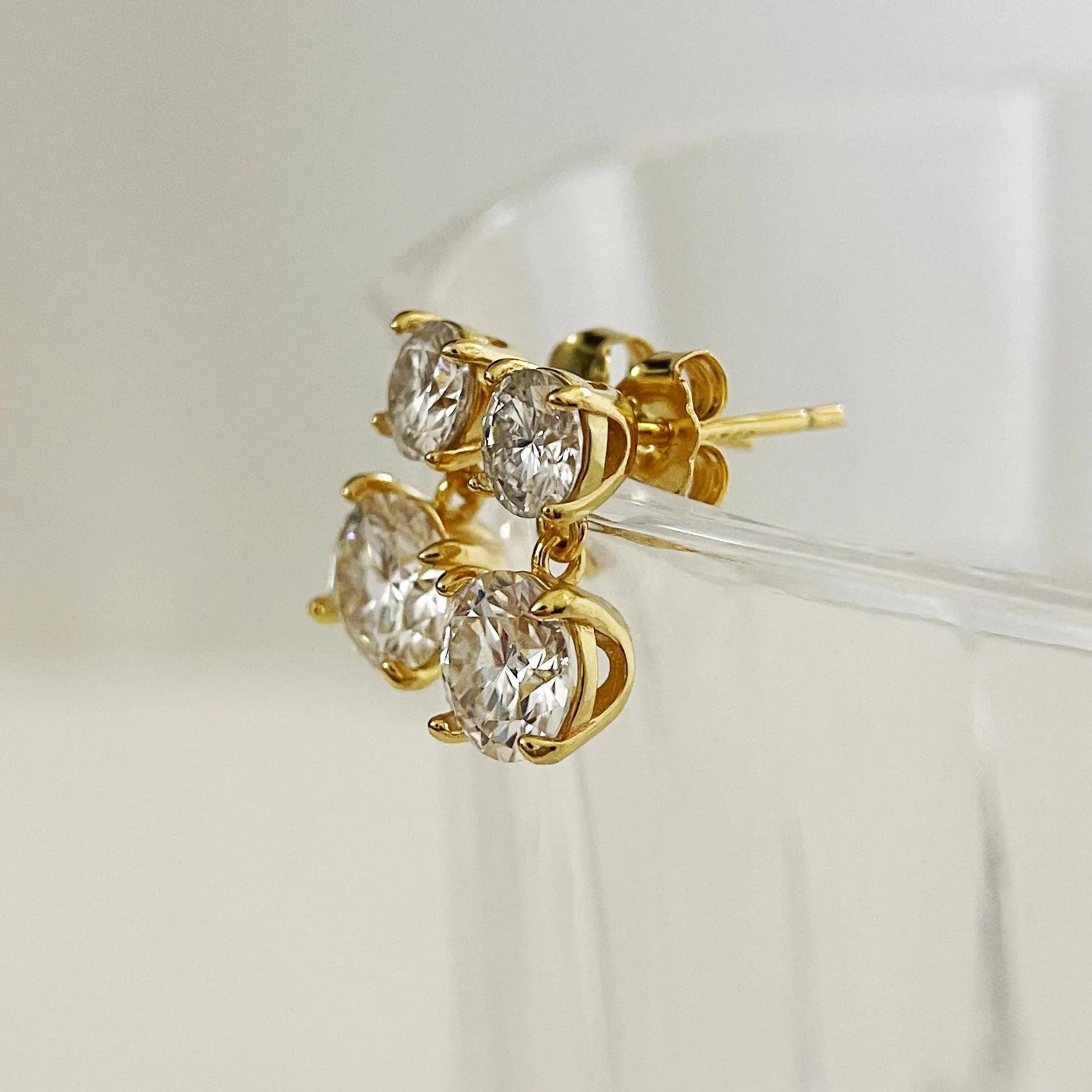 Genuine Moissanite Double Drop Earrings: Platinum Overlay Sterling Silver