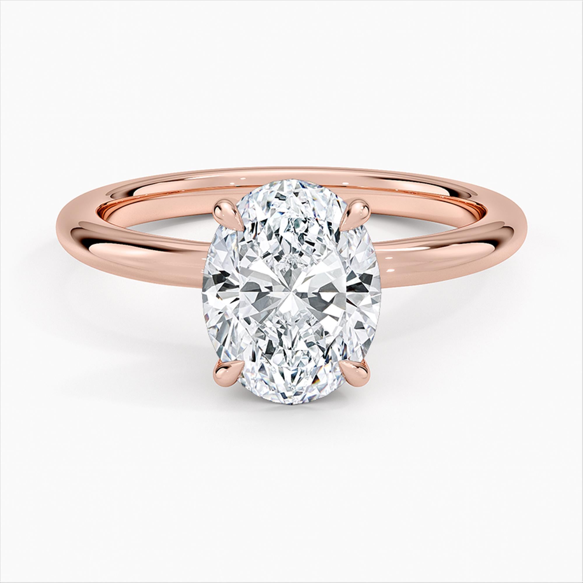 2Ct Oval Moissanite Engagement Ring: 14K Gold Sleek Band