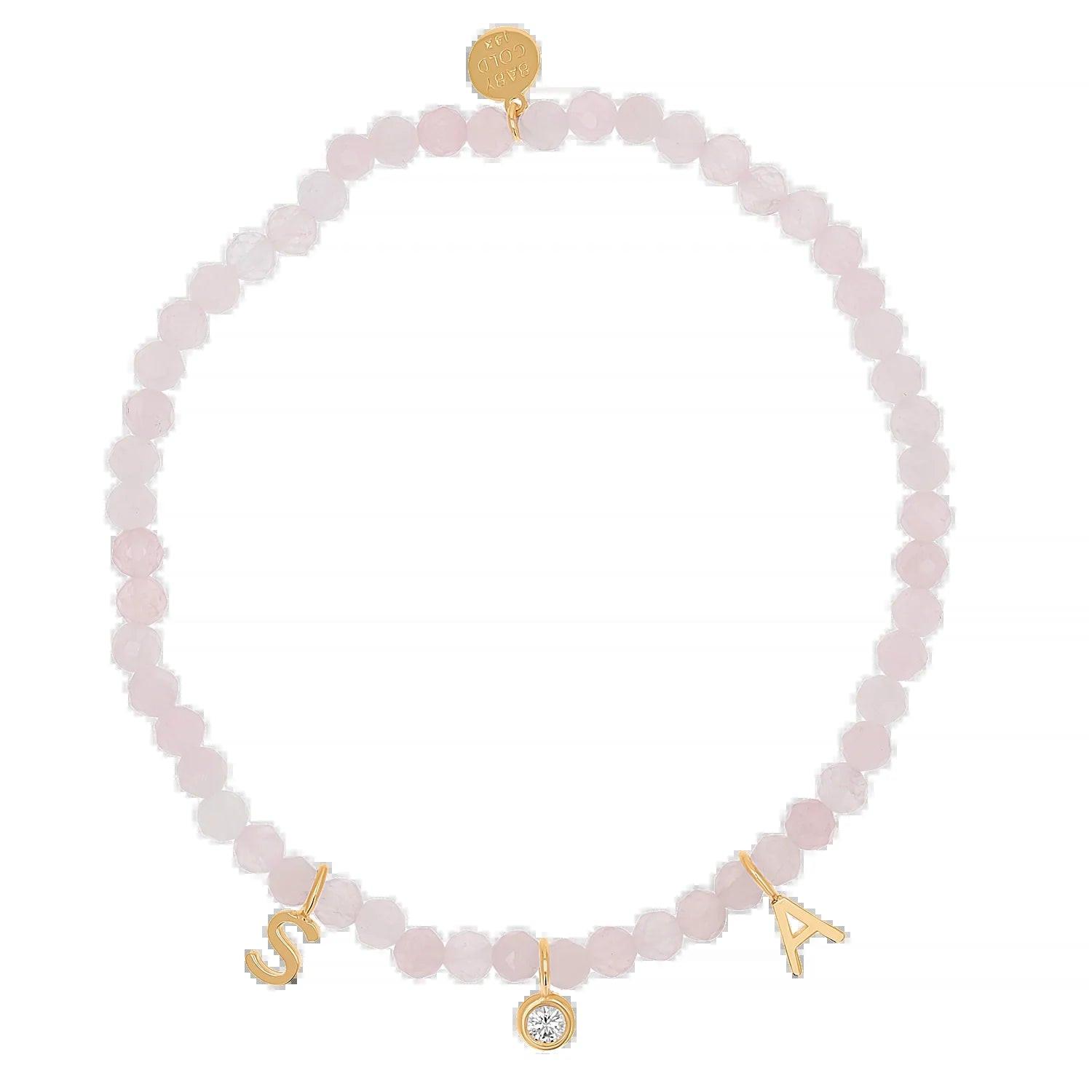 Elegant Rose Quartz Charm Bracelet with 14K Solid Gold Beads.