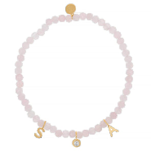 Elegant Rose Quartz Charm Bracelet with 14K Solid Gold Beads.