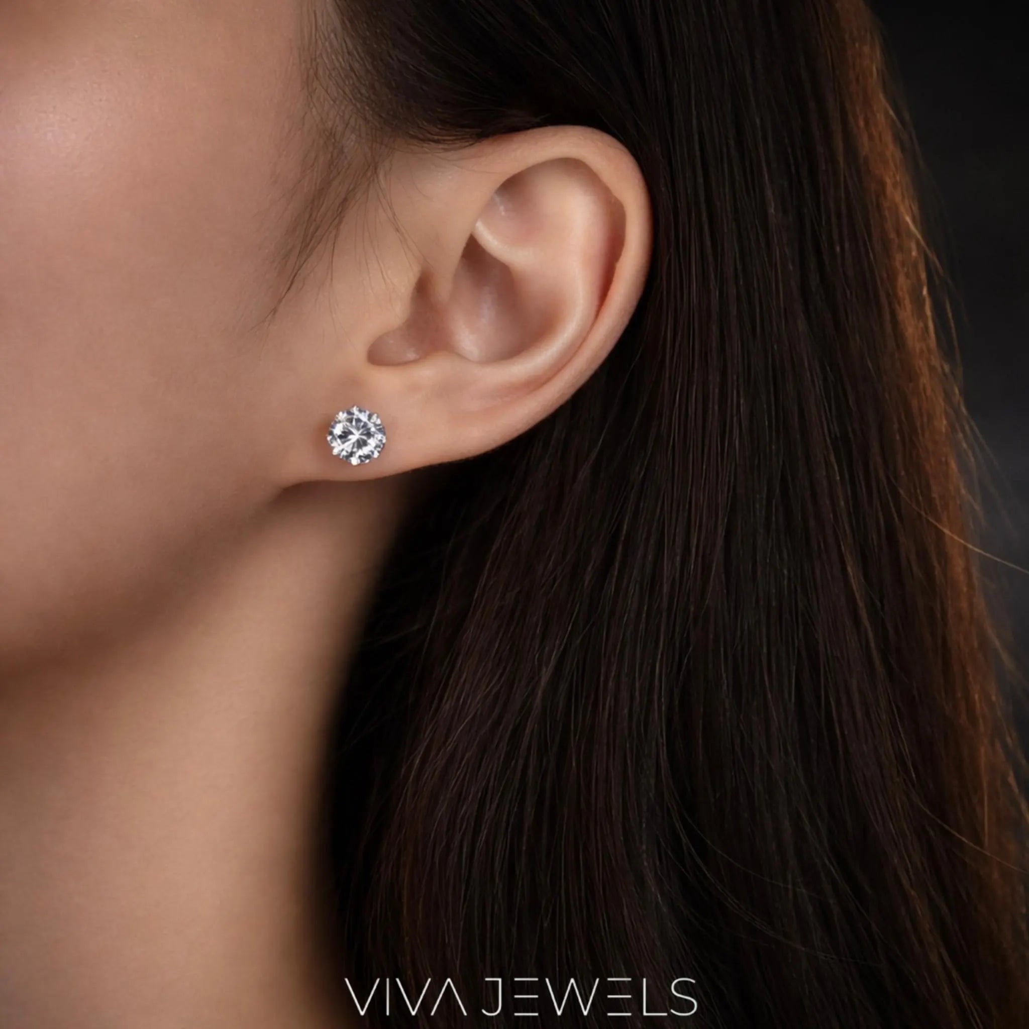 VVS1 2CT Moissanite Solitare Stud Earrings White Gold Plated, 8Mm