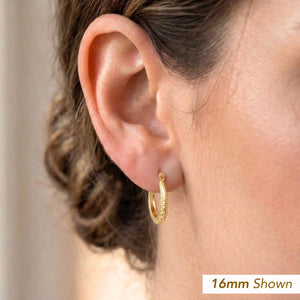14K Yellow Gold Greek Key Curved round Creole Hoops Earrings, Secure Latch-Back Designer Hoops, by TILO Jewelry