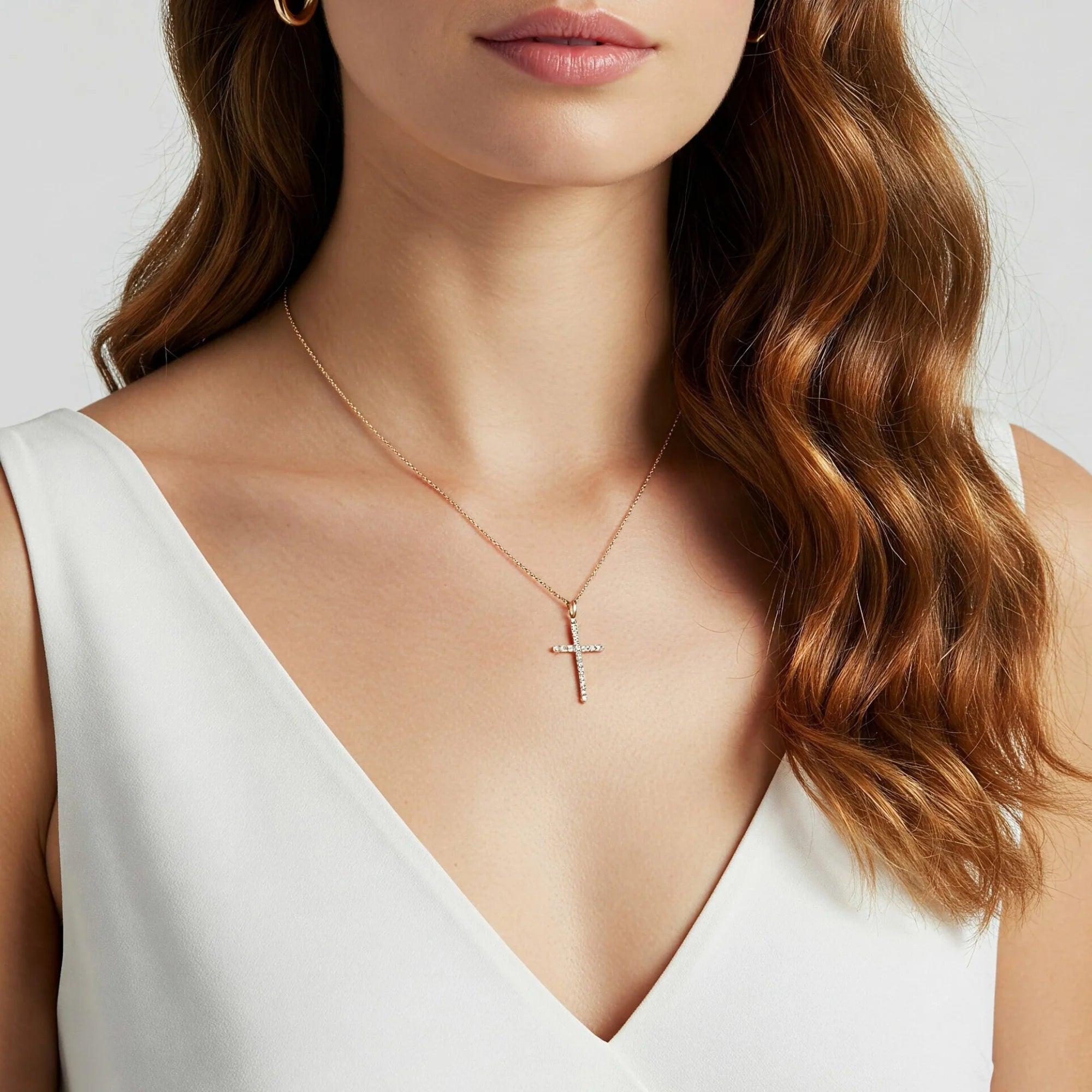 Stunning 14K Yellow Gold Cross Pendant Necklace with 18" Cable Chain.