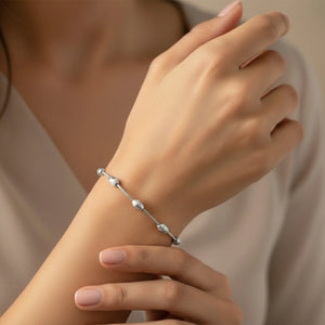 Sterling Silver Diamond-Cut Oval Bead Bracelet