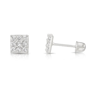 14K Gold Square CZ Stud Earrings, Screwback