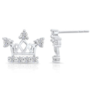 CZ Royal Queen Crown Stud Earrings in Sterling Silver