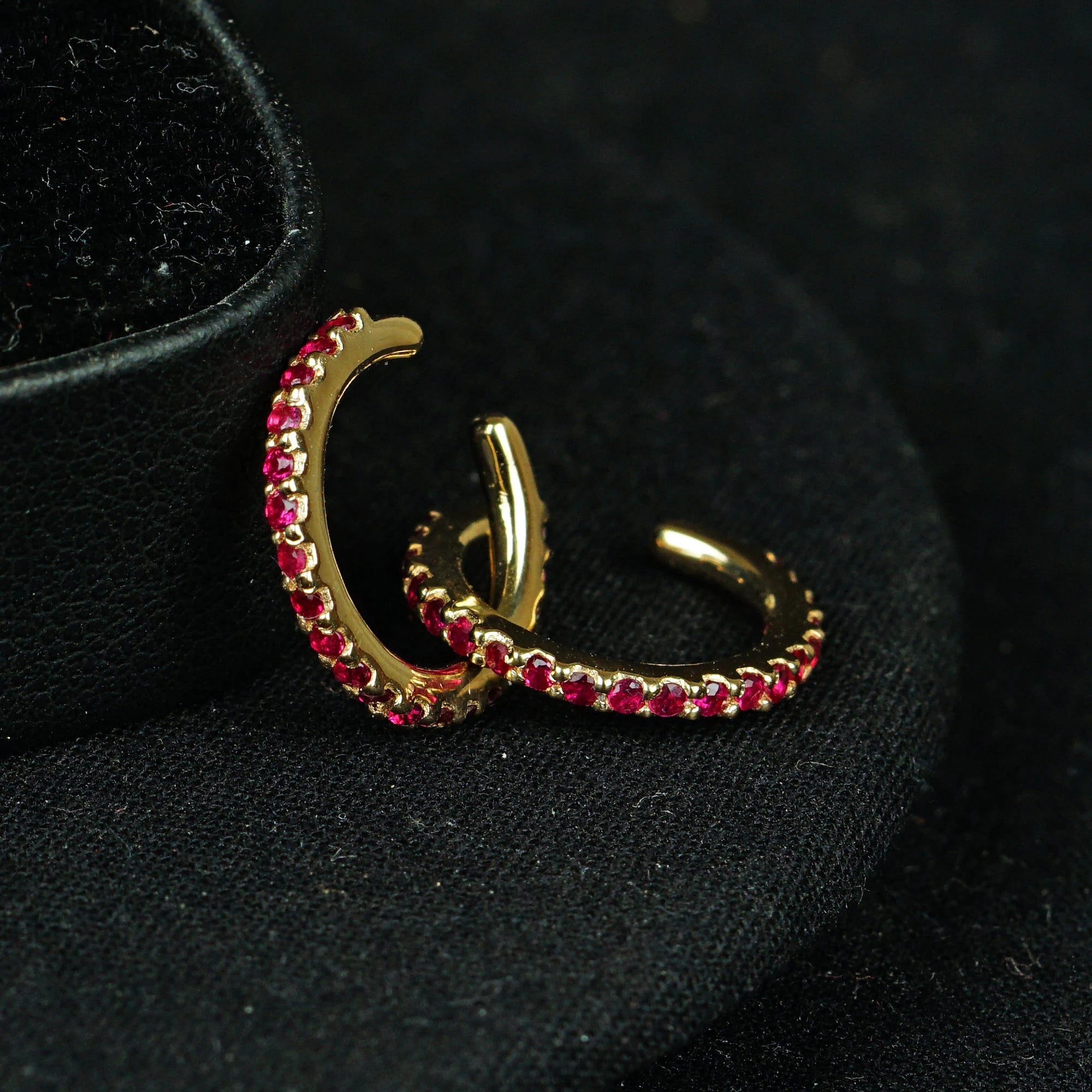 Solid 14K Yellow Gold Cartilage Cuff Earrings Black Diamond Peach Sapphire Gemstone Ruby Jewelry Ear Cuff Gift Christmas New Design (Single)