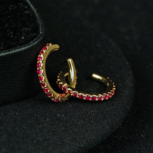 Solid 14K Yellow Gold Cartilage Cuff Earrings Black Diamond Peach Sapphire Gemstone Ruby Jewelry Ear Cuff Gift Christmas New Design (Single)