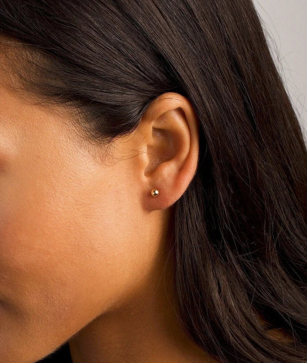 14K Gold Ball Stud Earrings for Women, Bridesmaids Gift (4Mm)
