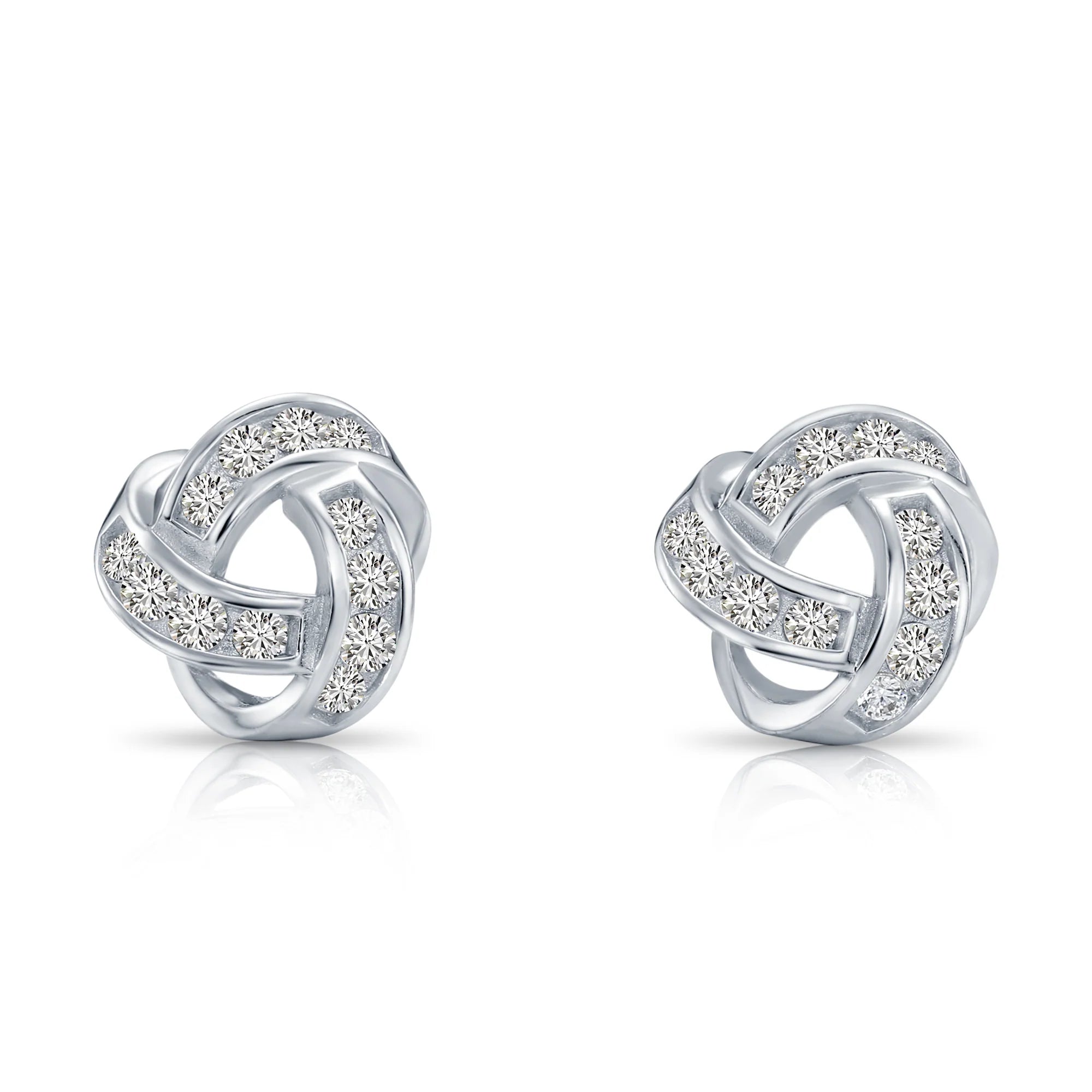Solid 14K Gold Brilliant CZ Love Knot Twist Studs, 7Mm, with Screwbacks