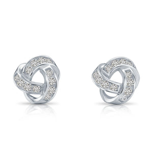 Solid 14K Gold Brilliant CZ Love Knot Twist Studs, 7Mm, with Screwbacks