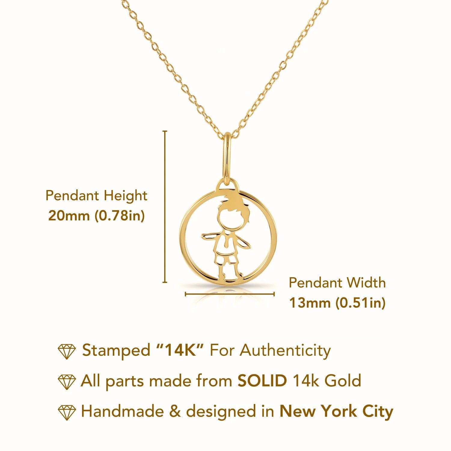Enchanting 14K Yellow Gold Little Boy Pendant Necklace with 18" Elegant Chain.