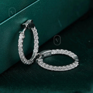 0.98 Ct. round Diamond Hoop Earrings - 14K White Gold U Shape Prong Set Diamond inside Out Hoop Earrings