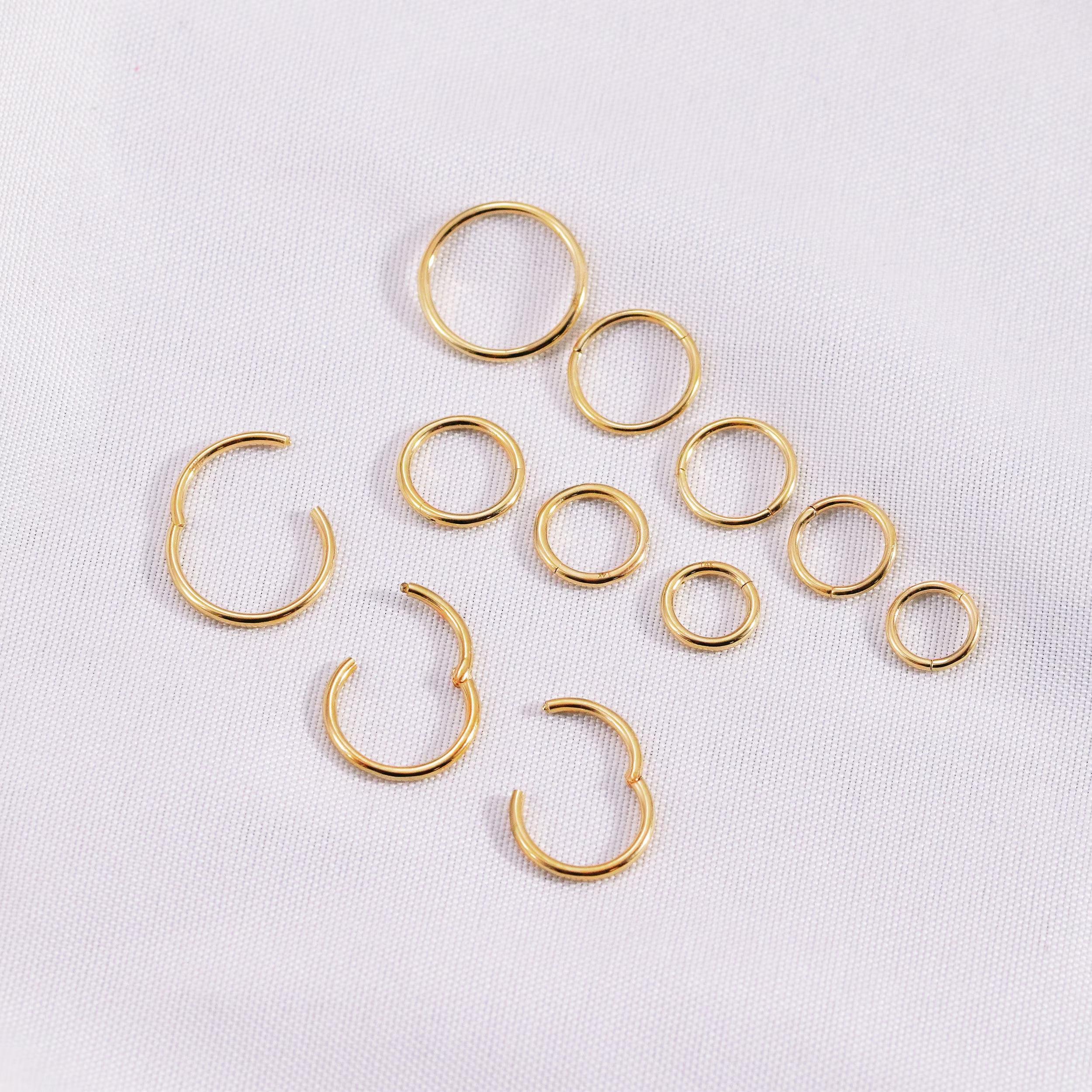 Luxurious 14K Solid Gold Seamless Hinged Clicker Hoop for Tragus, Helix, Conch, Nose, and Earlobe Piercings.