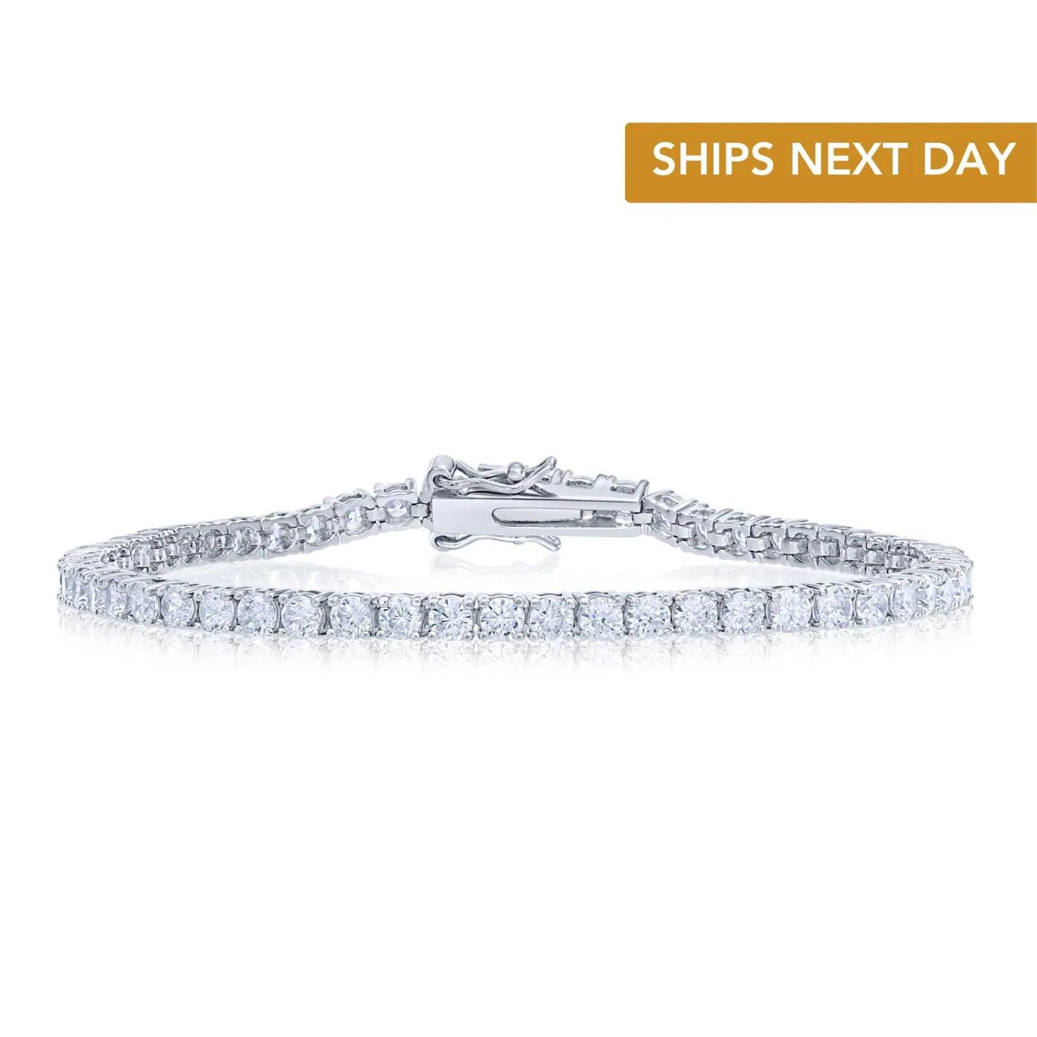 Elegant 925 Sterling Silver Classic Tennis Bracelet with Simulated Diamond CZ.