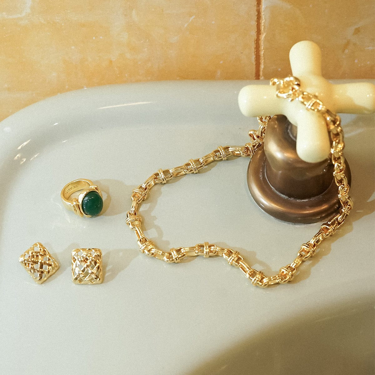 Polly Chunky Gemstone Ring 18Ct Gold Plate