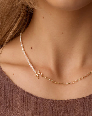 Lou Pearl Alphabet Necklace NikNenz™ Premium Gold & Diamonds