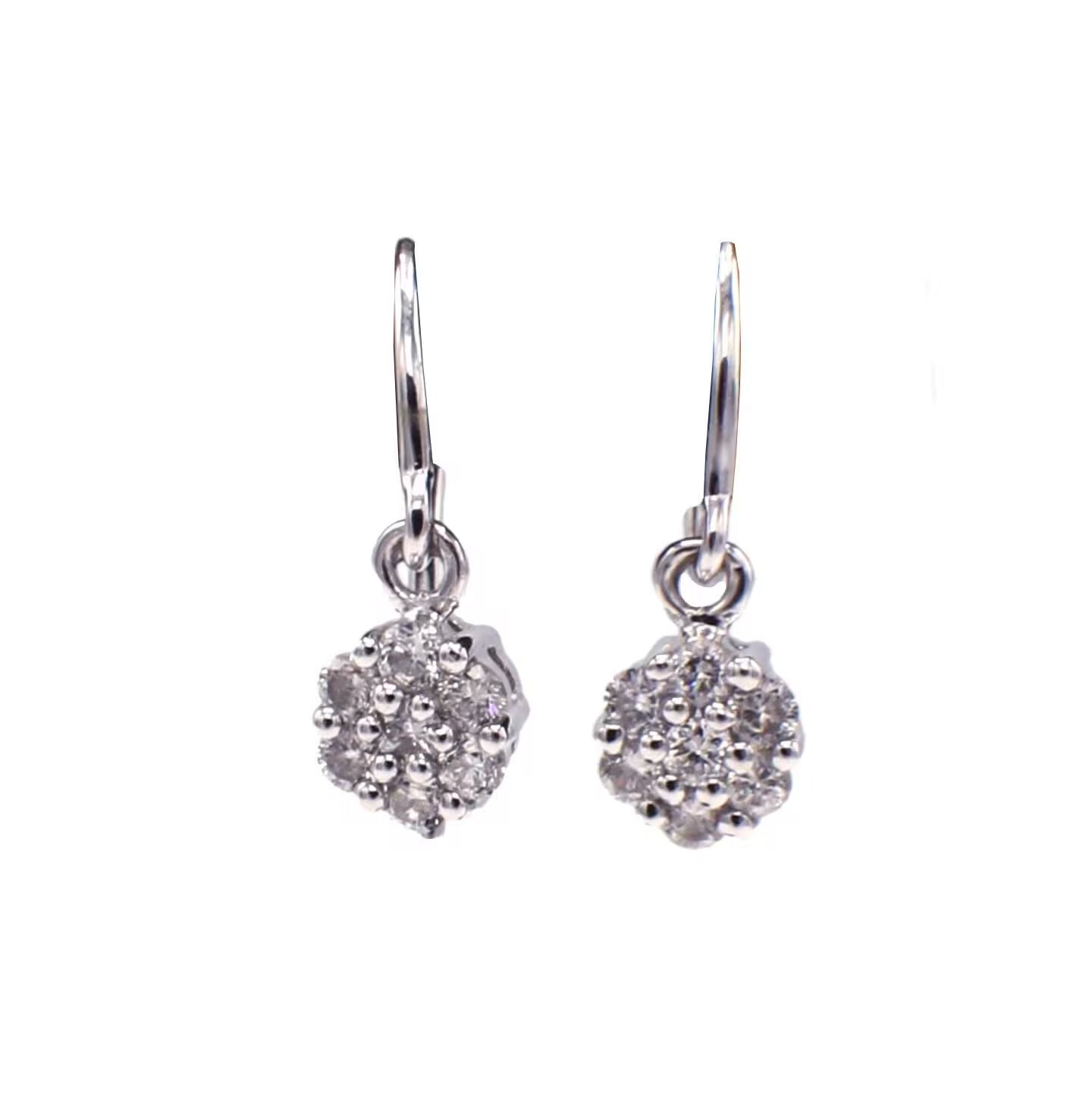 18 Karat White Gold Natural Diamond Cluster Flower Dangle Drop Earrings