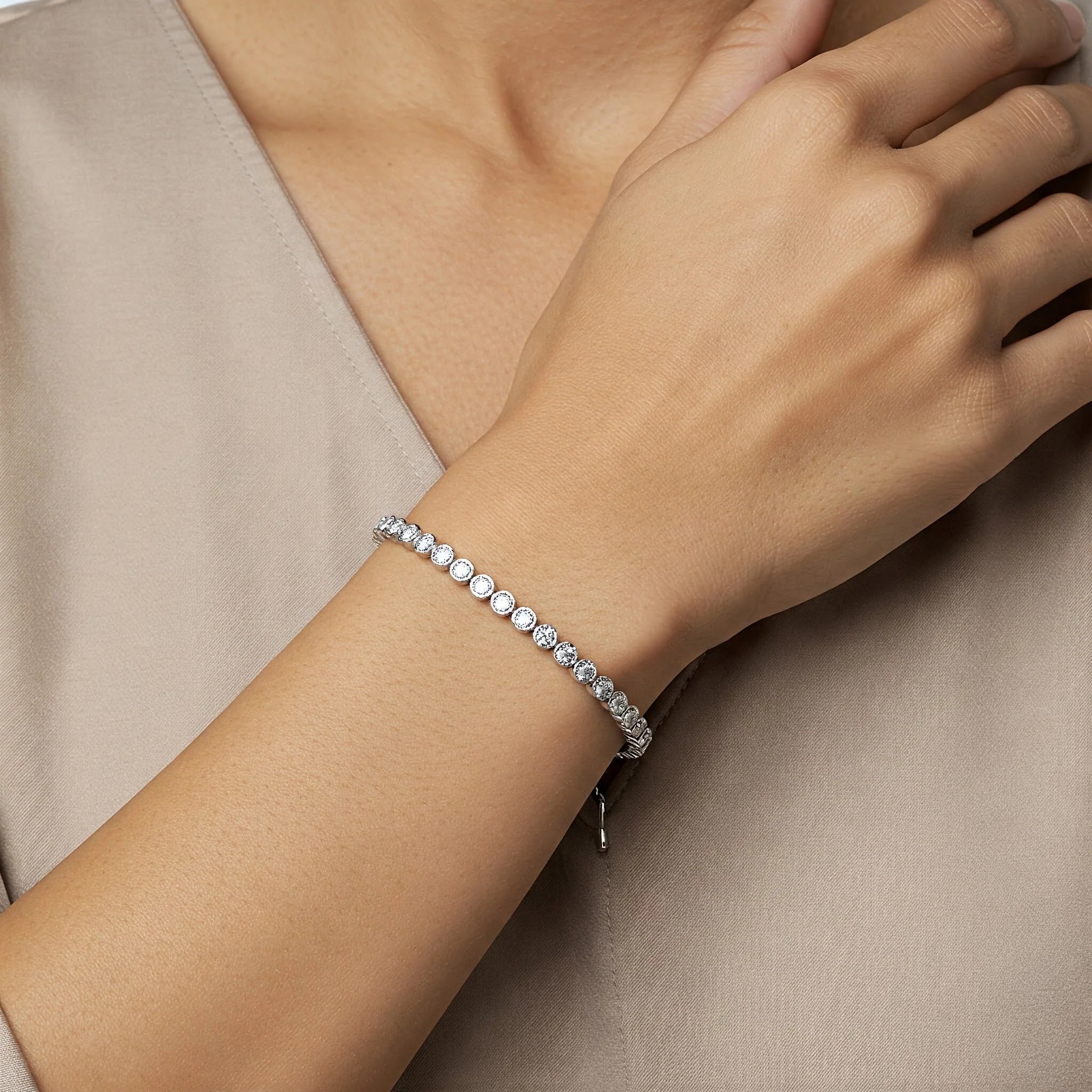 CZ Elegant Tennis Bracelet, Adjustable in Sterling Silver