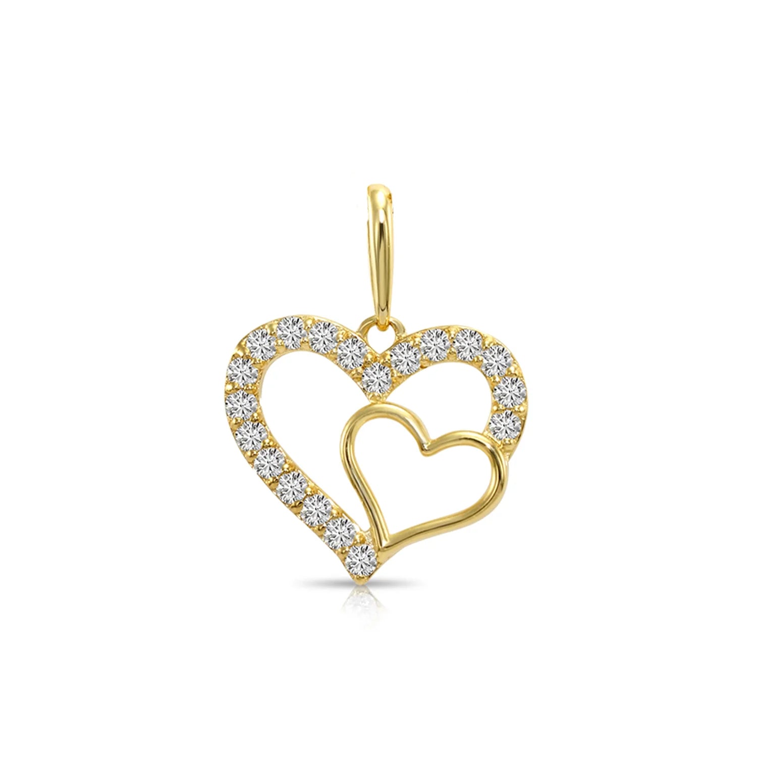 14K Yellow Gold Lab Diamond Open Heart Pendant Necklace, 0.17Ctw