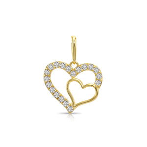 14K Yellow Gold Lab Diamond Open Heart Pendant Necklace, 0.17Ctw