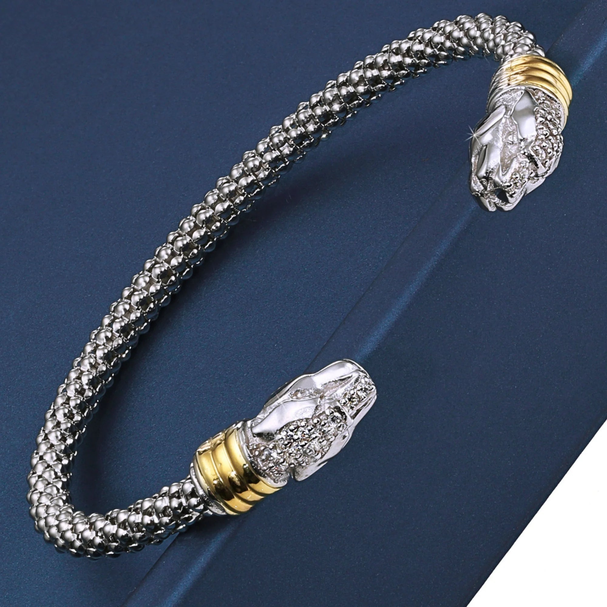 Sterling Silver Jaguar Cuff Bracelet, with Gold Accents, Fits 6 - 7 Inch Wrist